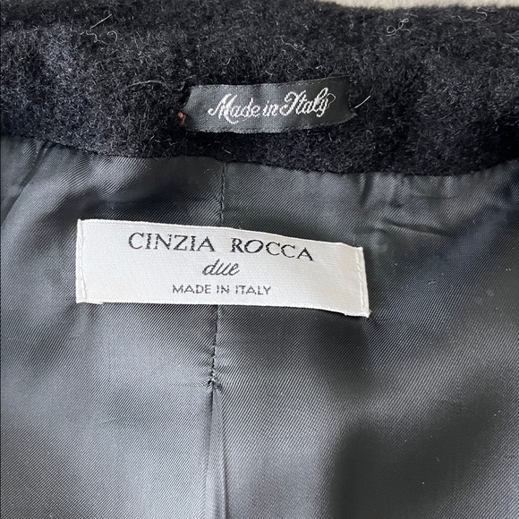 Cinzia Rocco Due Alpaca Wool Blend Jacket Coat Women 12 Single Breast Black Hood - Picture 10 of 16